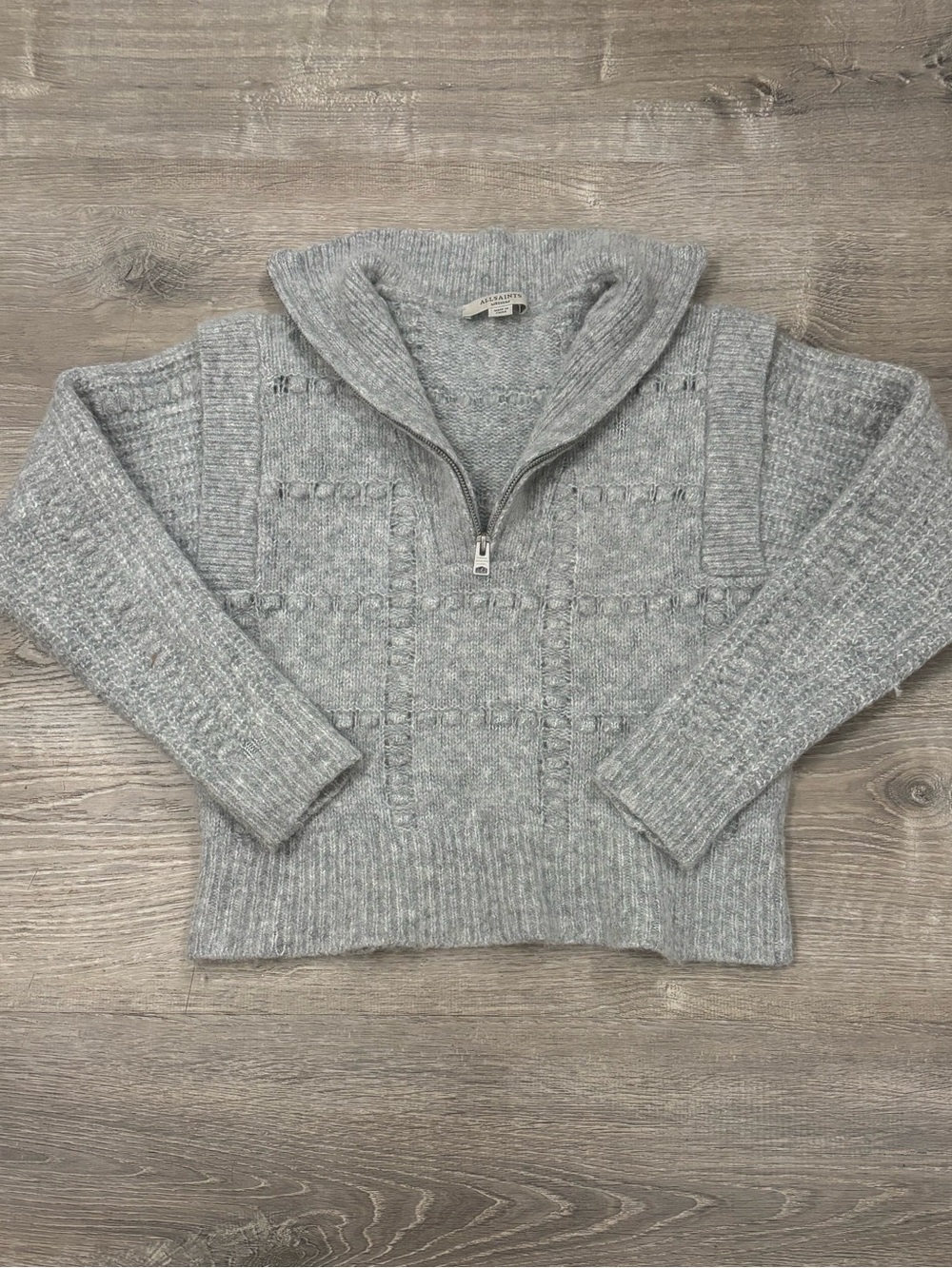 ALLSAINTS Letta Zip Jumper Knit Sweater Light Gray Women’s M